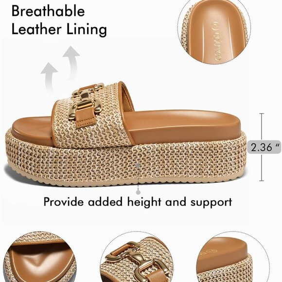 Women's Raffia Espadrille Platform Sandals Slip On Open Toe Beach Shoes - Picture 4 of 5